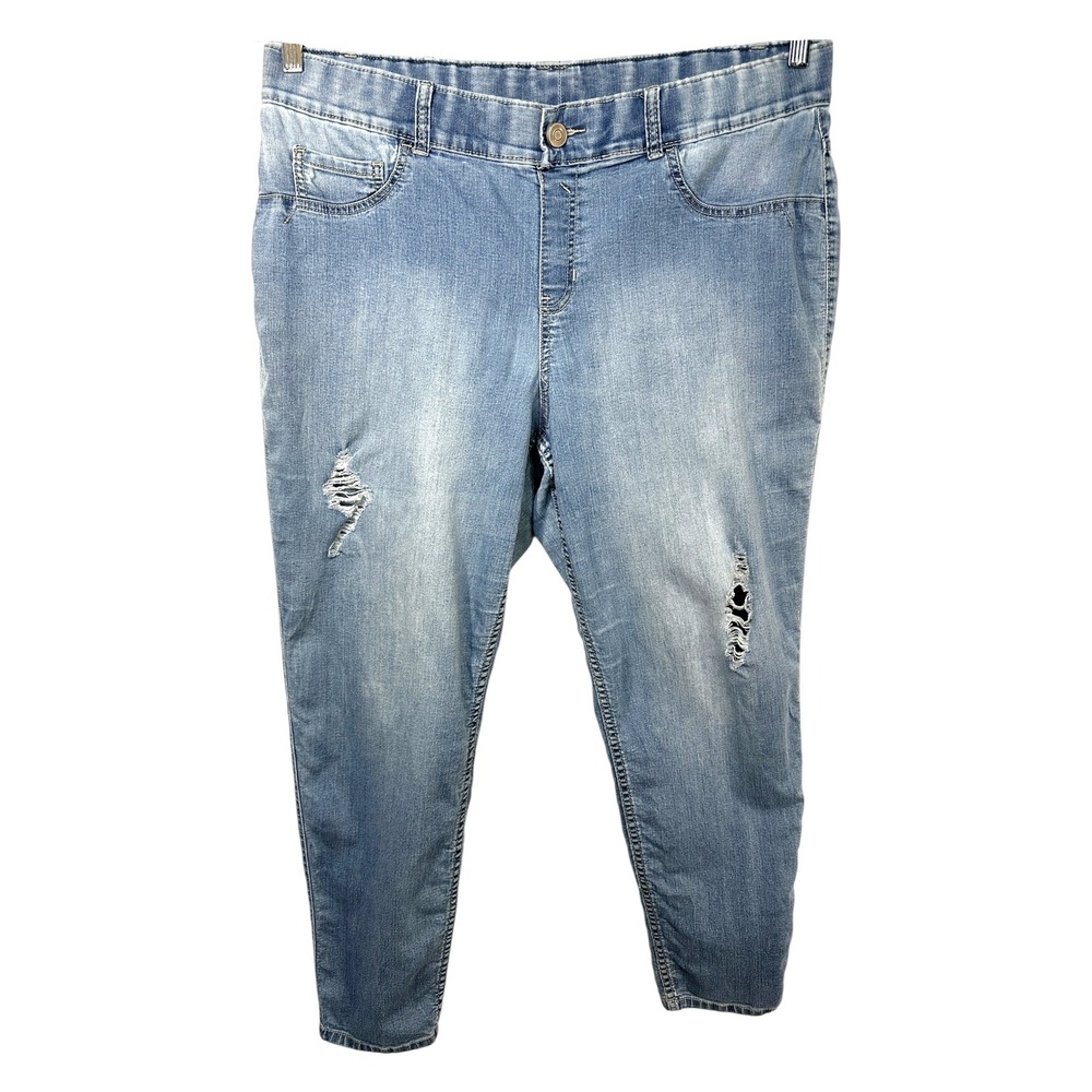 Lane Bryant Plus Sz 18 Pull On Jeans Distressed Light Wash Skinny High Rise 1287
